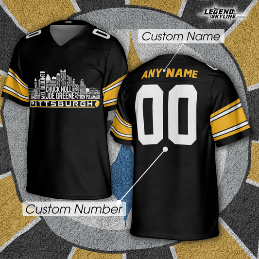 Pittsburgh Custom Football Jersey Greatest Of All Time Team Legends, Pittsburgh City Skyline Shirt, Personalized Embroidery Name Number