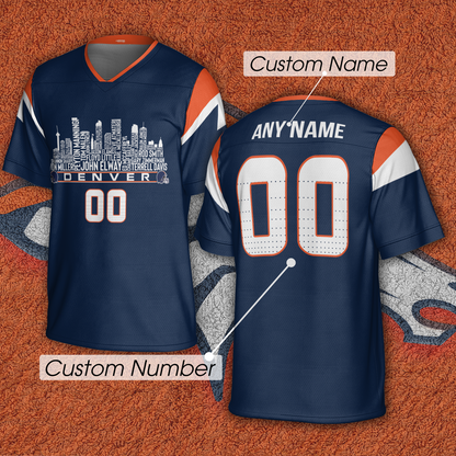 Denver Custom Football Jersey Greatest Of All Time Team Legends Denver City Skyline Shirt Personalized Embroidery Name Number