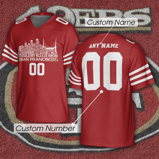 San Francisco Custom Football Jersey Greatest Of All Time Team Legends San Francisco City Skyline Shirt Personalized Embroidery Name Number