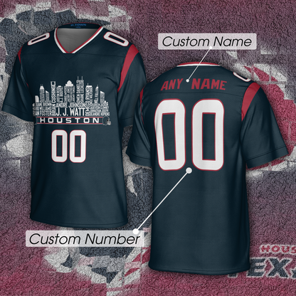 Houston Jersey Custom Football Greatest Of All Time Team Legends Houston City Skyline Jersey Shirt Personalized Embroidery Name Number