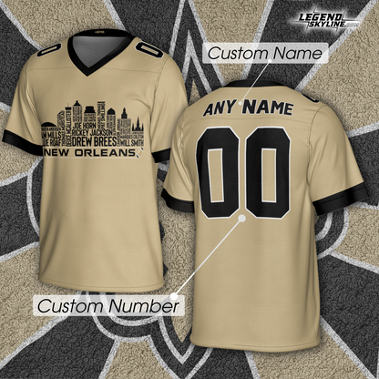 New Orleans Jersey Custom Football Greatest Of All Time Team Legends New Orleans City Skyline Jersey Shirt, Personalized Embroidery Name Number