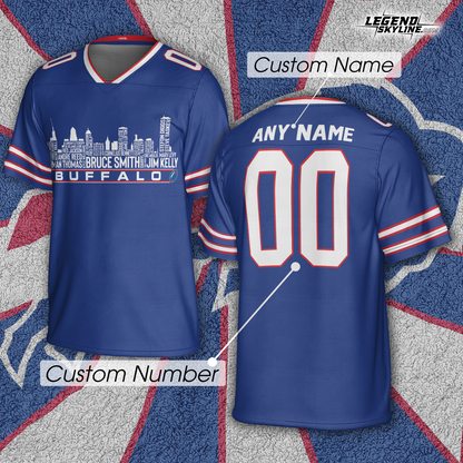 Buffalo Jersey Custom Football Greatest Of All Time Team Legends Buffalo City Skyline Jersey Shirt, Personalized Embroidery Name Number