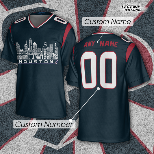 Houston Jersey Custom Football Greatest Of All Time Team Legends Houston City Skyline Jersey Shirt, Personalized Embroidery Name Number