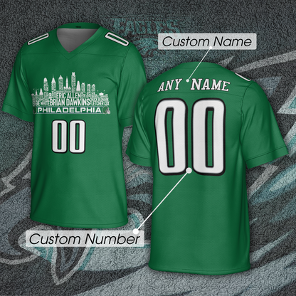 Philadelphia Custom Football Jersey Greatest Of All Time Team Legends Philadelphia City Skyline Shirt Personalized Embroidery Name Number