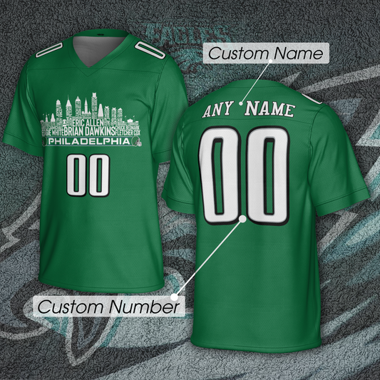 Philadelphia Custom Football Jersey Greatest Of All Time Team Legends Philadelphia City Skyline Shirt Personalized Embroidery Name Number