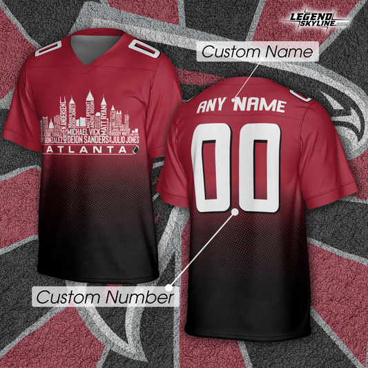 Atlanta Jersey Custom Football Greatest Of All Time Team Legends Atlanta City Skyline Jersey Shirt, Personalized Embroidery Name Number