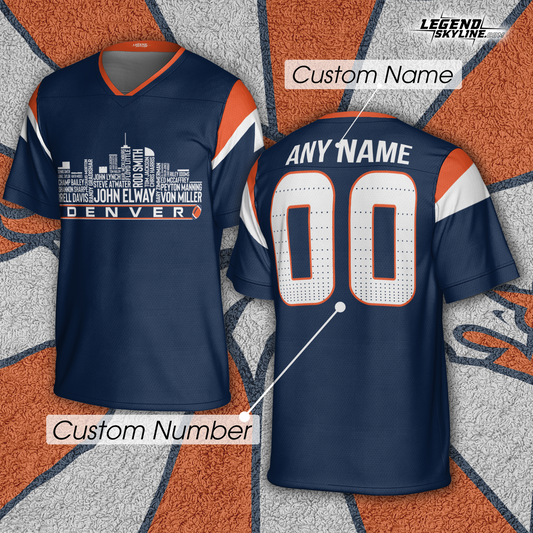 Denver Custom Football Jersey Greatest Of All Time Team Legends, Denver City Skyline Shirt, Personalized Embroidery Name Number