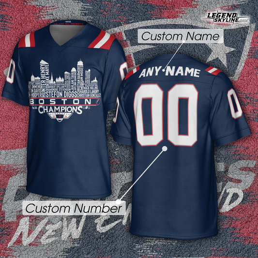 New England Custom Jersey Champions LX Football 2026 Bowl Dream Team Boston Skyline Personalized Embroidery Name Number
