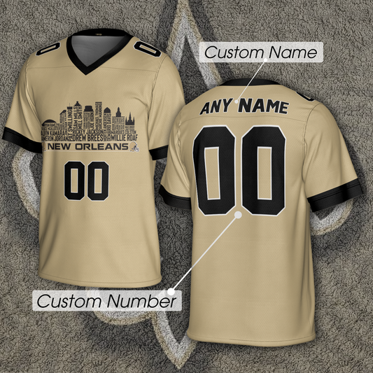 New Orleans Jersey Custom Football Greatest Of All Time Team Legends New Orleans City Skyline Jersey Shirt Personalized Embroidery Name Number