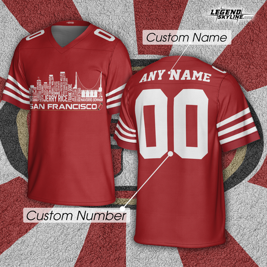 San Francisco Custom Football Jersey Greatest Of All Time Team Legends, San Francisco City Skyline Shirt, Personalized Embroidery Name Number
