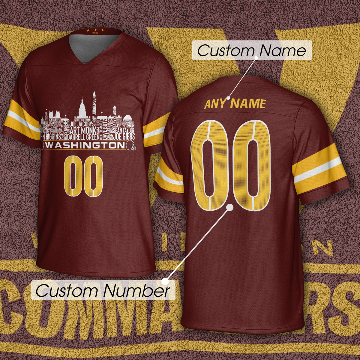 Washington Jersey Custom Football Greatest Of All Time Team Legends Washington D.C Skyline Jersey Shirt Personalized Embroidery Name Number