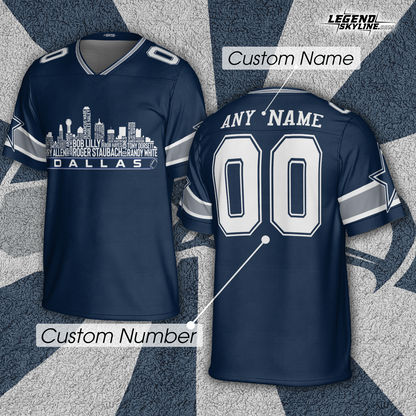 Dallas Custom Football Jersey Greatest Of All Time Team Legends, Dallas City Skyline Shirt, Personalized Embroidery Name Number