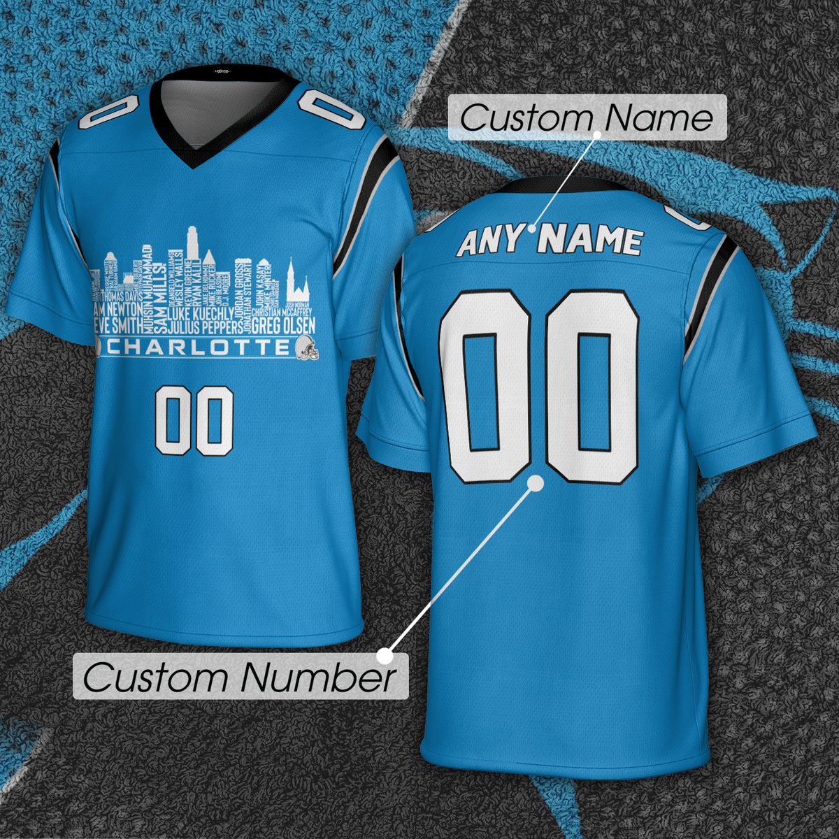 Carolina Jersey Custom Football Greatest Of All Time Team Legends Charlotte City Skyline Jersey Shirt Personalized Embroidery Name Number