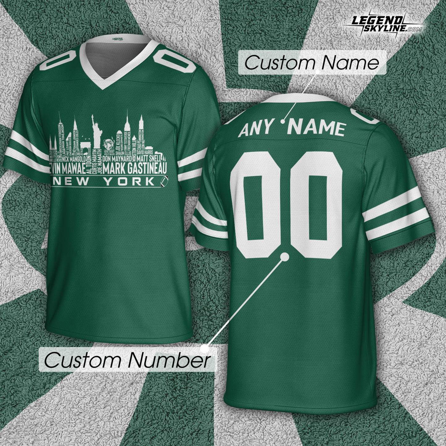 New York Jersey Custom Football Greatest Of All Time Team Legends New York City Skyline Jersey Shirt Personalized Embroidery Name Number