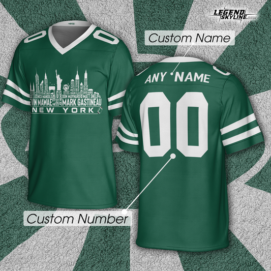 New York Jersey Custom Football Greatest Of All Time Team Legends New York City Skyline Jersey Shirt, Personalized Embroidery Name Number