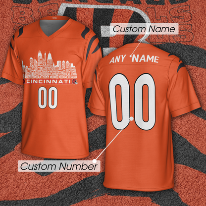Cincinnati Jersey Custom Football Greatest Of All Time Team Legends Cincinnati City Skyline Jersey Shirt Personalized Embroidery Name Number