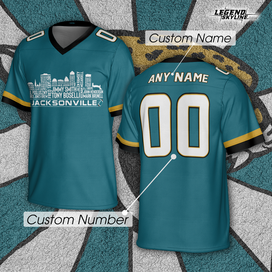 Jacksonville Jersey Custom Football Greatest Of All Time Team Legends Jacksonville City Skyline Jersey Shirt, Personalized Embroidery Name Number