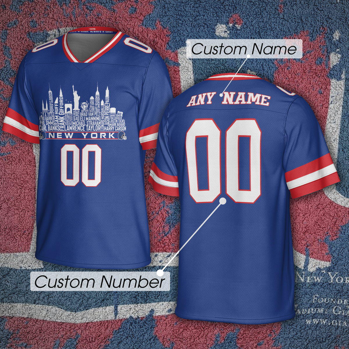 New York Jersey Custom Football Greatest Of All Time Team Legends New York City Skyline Jersey Shirt Personalized Embroidery Name Number