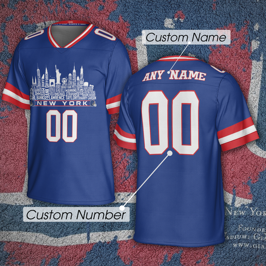 New York Jersey Custom Football Greatest Of All Time Team Legends New York City Skyline Jersey Shirt Personalized Embroidery Name Number