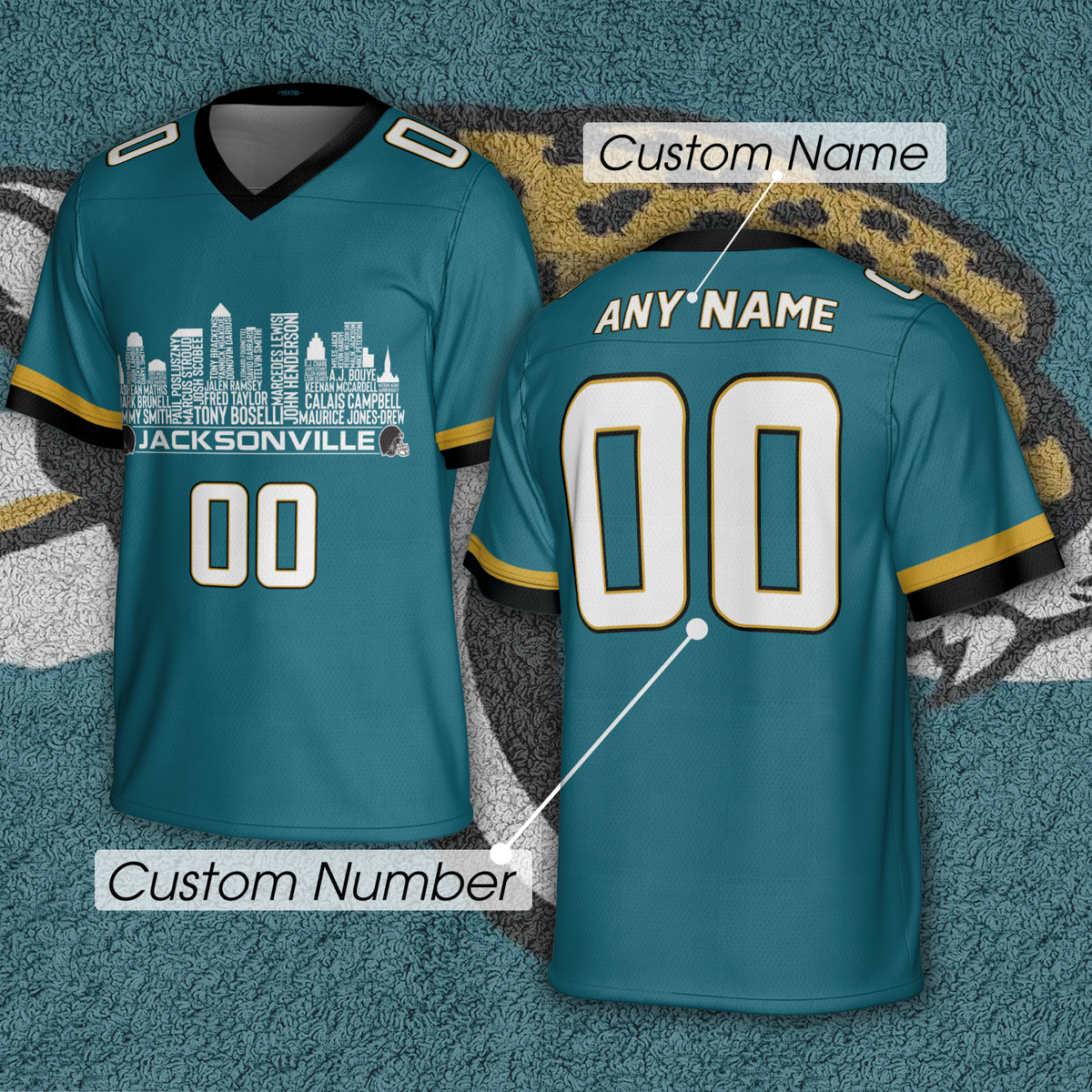 Jacksonville Jersey Custom Football Greatest Of All Time Team Legends Jacksonville City Skyline Jersey Shirt Personalized Embroidery Name Number
