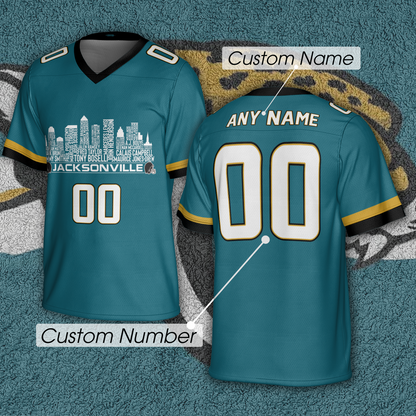 Jacksonville Jersey Custom Football Greatest Of All Time Team Legends Jacksonville City Skyline Jersey Shirt Personalized Embroidery Name Number