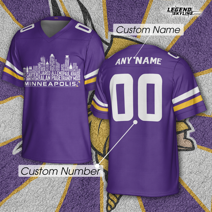 Minnesota Jersey Custom Football Greatest Of All Time Team Legends Minnesota City Skyline Jersey Shirt, Personalized Embroidery Name Number