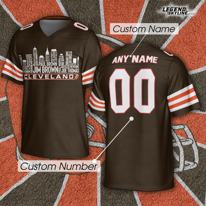 Cleveland Jersey Custom Football Greatest Of All Time Team Legends Cleveland City Skyline Jersey Shirt, Personalized Embroidery Name Number
