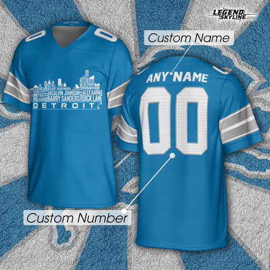 Detroit Jersey Custom Football Greatest Of All Time Team Legends Detroit City Skyline Jersey Shirt, Personalized Embroidery Name Number