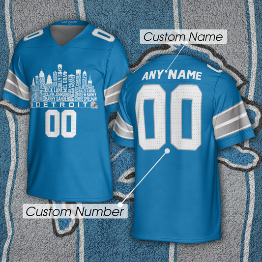 Detroit Jersey Custom Football Greatest Of All Time Team Legends Detroit City Skyline Jersey Shirt, Personalized Embroidery Name Number