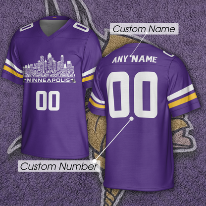Minnesota Jersey Custom Football Greatest Of All Time Team Legends Minnesota City Skyline Jersey Shirt Personalized Embroidery Name Number