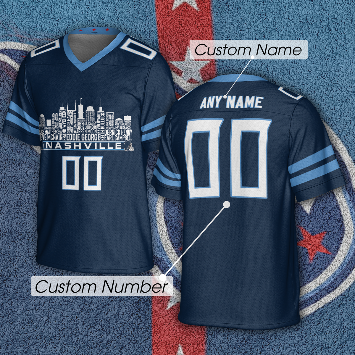Tennessee Custom Football Jersey Greatest Of All Time Team Legends Tennessee City Skyline Shirt Personalized Embroidery Name Number