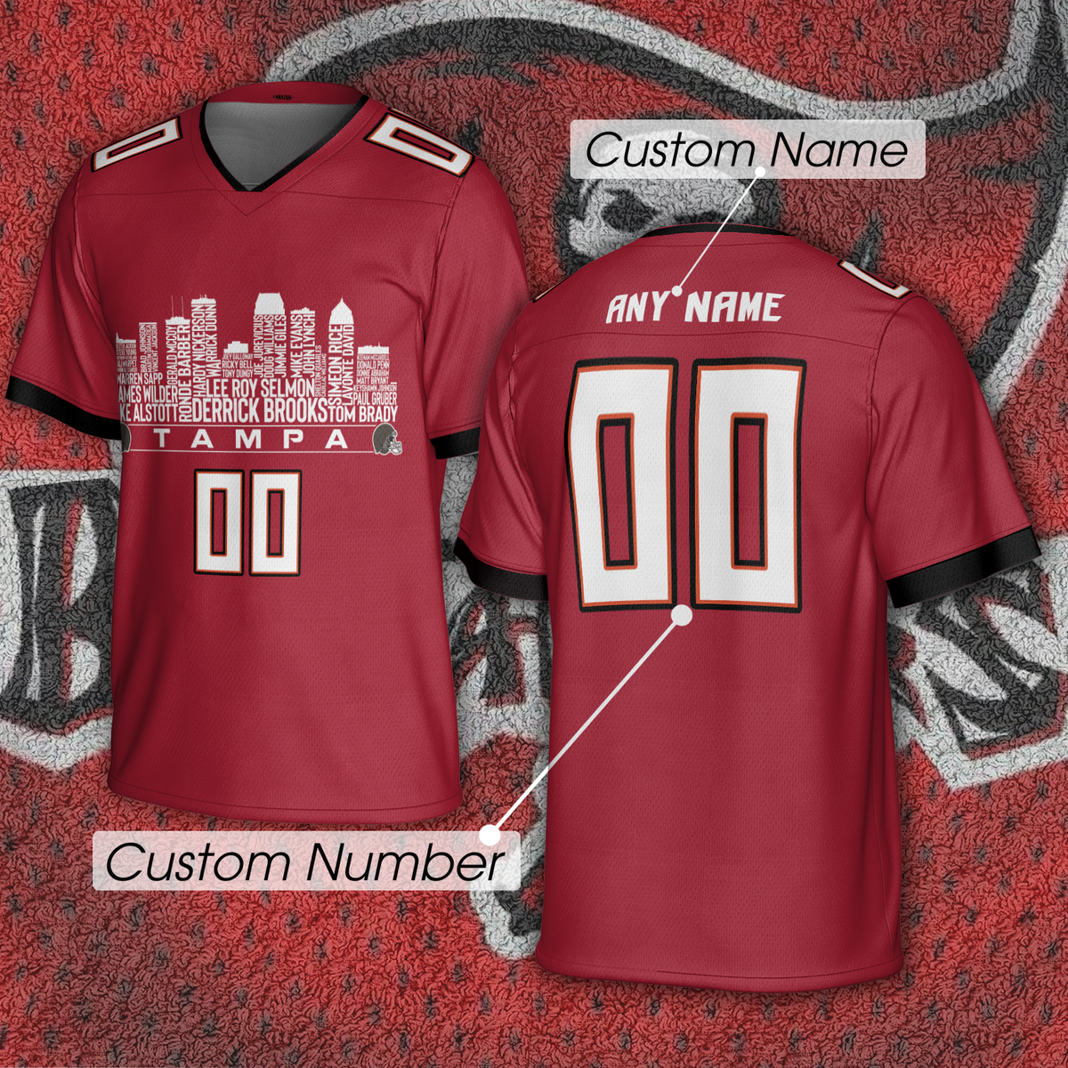Tampa Bay Custom Football Greatest Of All Time Team Legends Tampa Bay City Skyline Jersey Shirt Personalized Embroidery Name Number
