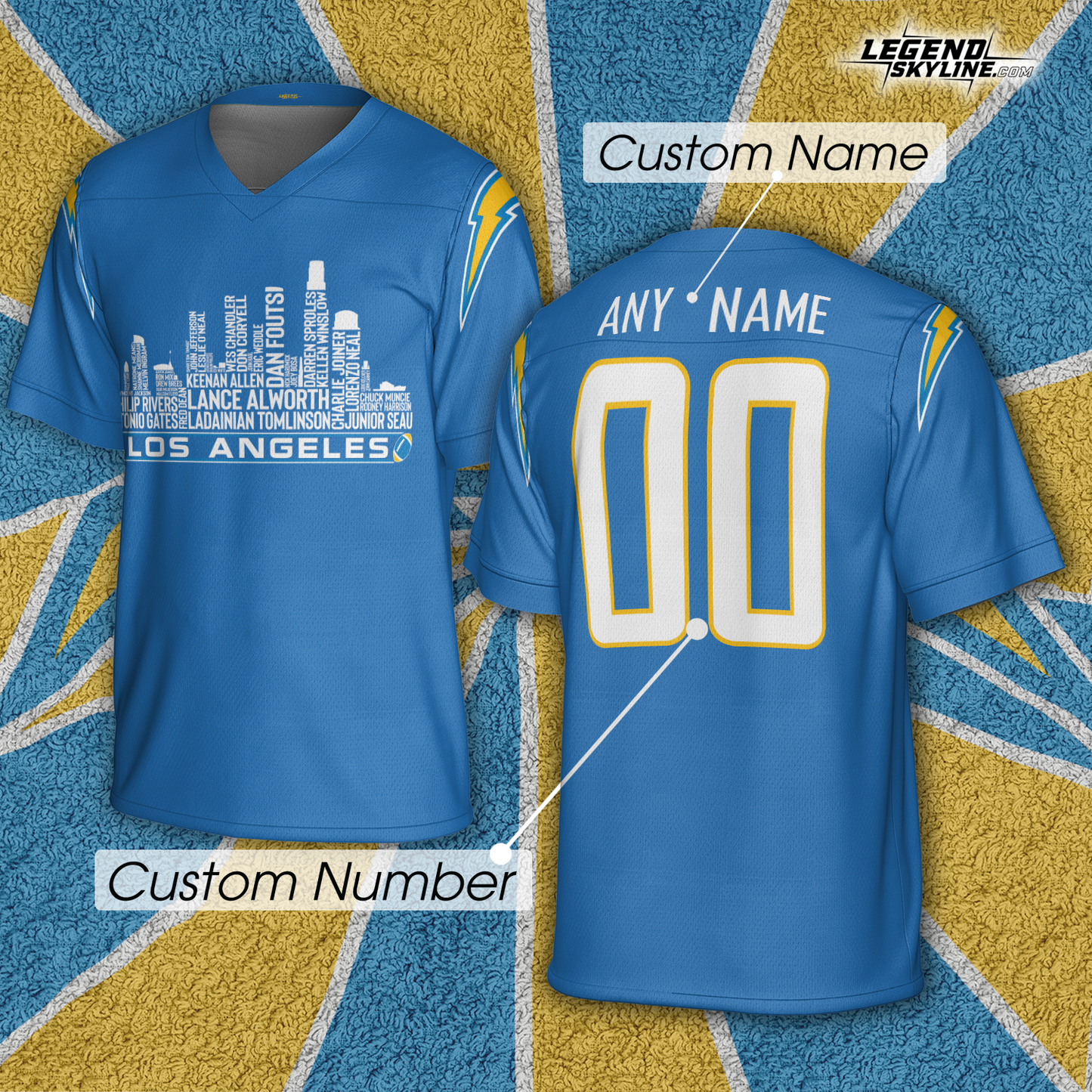Los Angeles C Jersey Custom Football Greatest Of All Time Team Legends Los Angeles City Skyline Jersey Shirt Personalized Embroidery Name Number