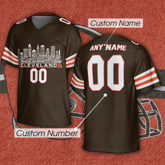 Cleveland Jersey Custom Football Greatest Of All Time Team Legends Cleveland City Skyline Jersey Shirt Personalized Embroidery Name Number
