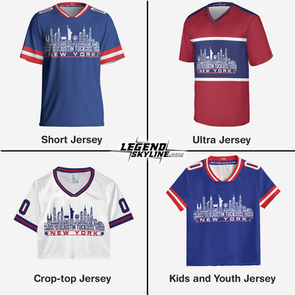 New York Jersey Custom Football Greatest Of All Time Team Legends New York City Skyline Jersey Shirt Personalized Embroidery Name Number