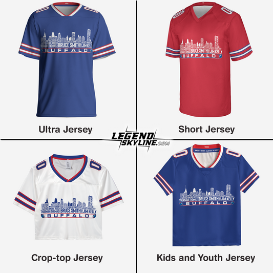 Buffalo Jersey Custom Football Greatest Of All Time Team Legends Buffalo City Skyline Jersey Shirt, Personalized Embroidery Name Number