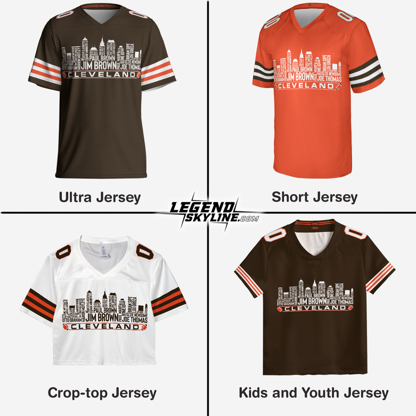 Cleveland Jersey Custom Football Greatest Of All Time Team Legends Cleveland City Skyline Jersey Shirt, Personalized Embroidery Name Number