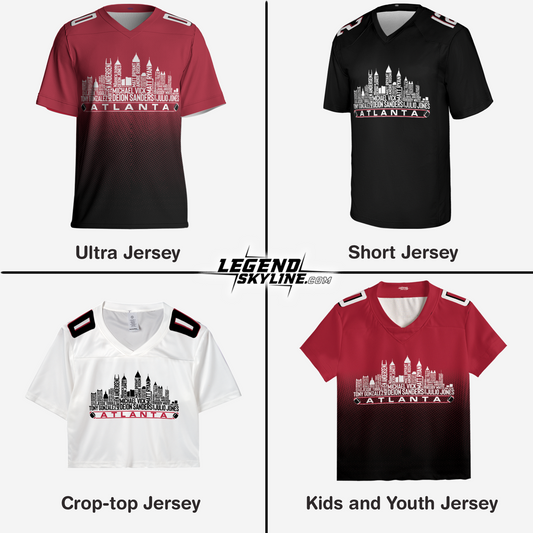 Atlanta Jersey Custom Football Greatest Of All Time Team Legends Atlanta City Skyline Jersey Shirt, Personalized Embroidery Name Number