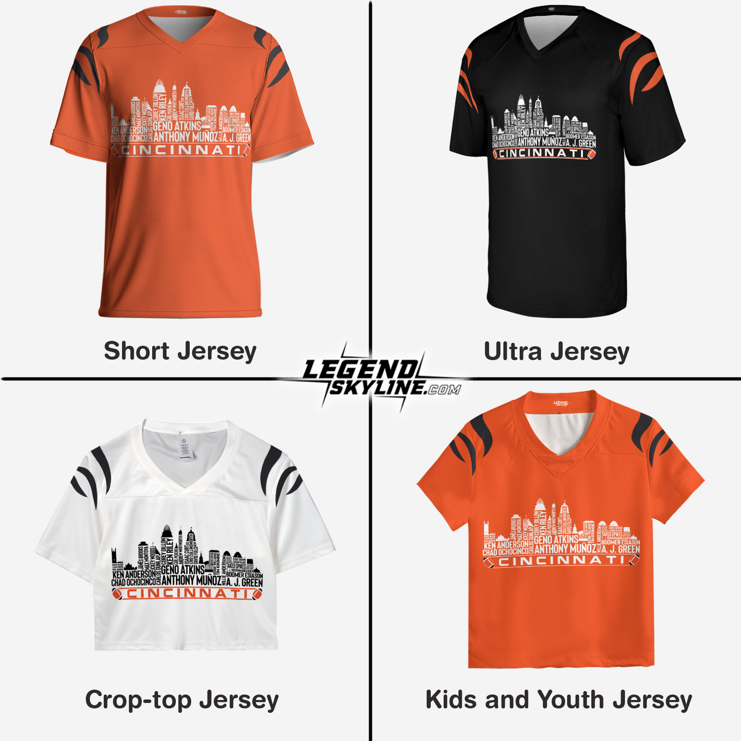 Cincinnati Jersey Custom Football Greatest Of All Time Team Legends Cincinnati  City Skyline Jersey Shirt, Personalized Embroidery Name Number