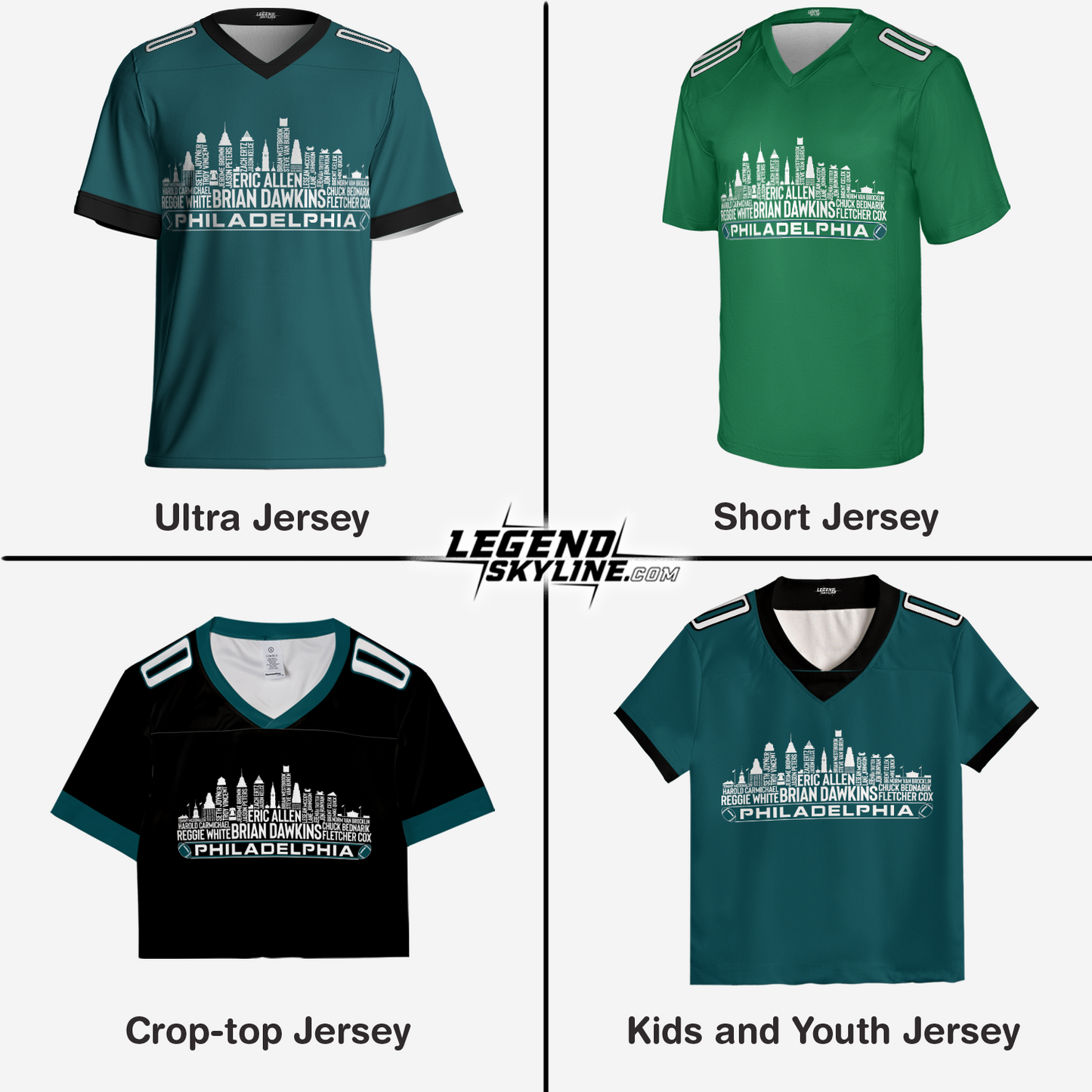 Philadelphia Custom Football Jersey Greatest Of All Time Team Legends, Philadelphia City Skyline Shirt, Personalized Embroidery Name Number