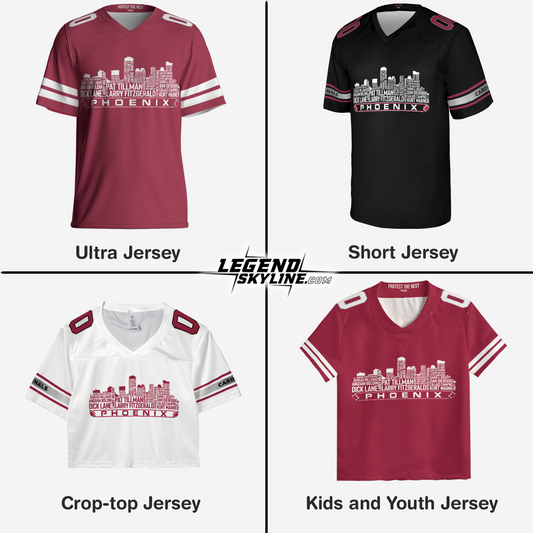 Arizona Custom Football Jersey Greatest Of All Time Team Legends, Arizona City Skyline Shirt, Personalized Embroidery Name Number