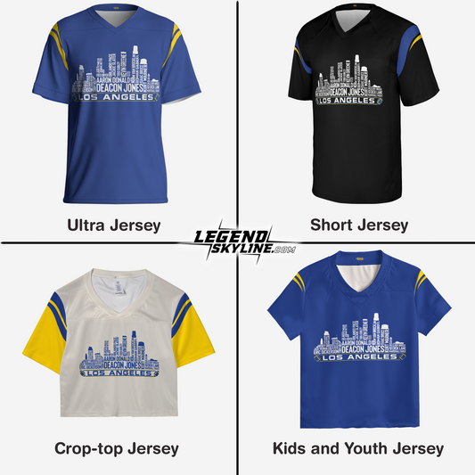 Los Angeles R Jersey Custom Football Greatest Of All Time Team Legends Los Angeles City Skyline Jersey Shirt, Personalized Embroidery Name Number