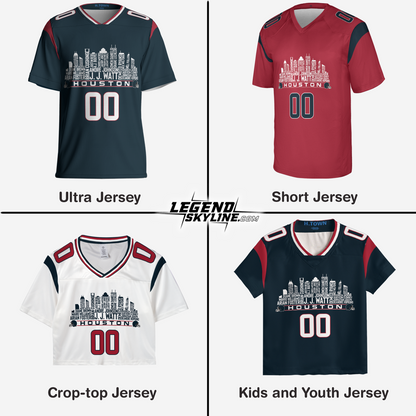 Houston Jersey Custom Football Greatest Of All Time Team Legends Houston City Skyline Jersey Shirt Personalized Embroidery Name Number