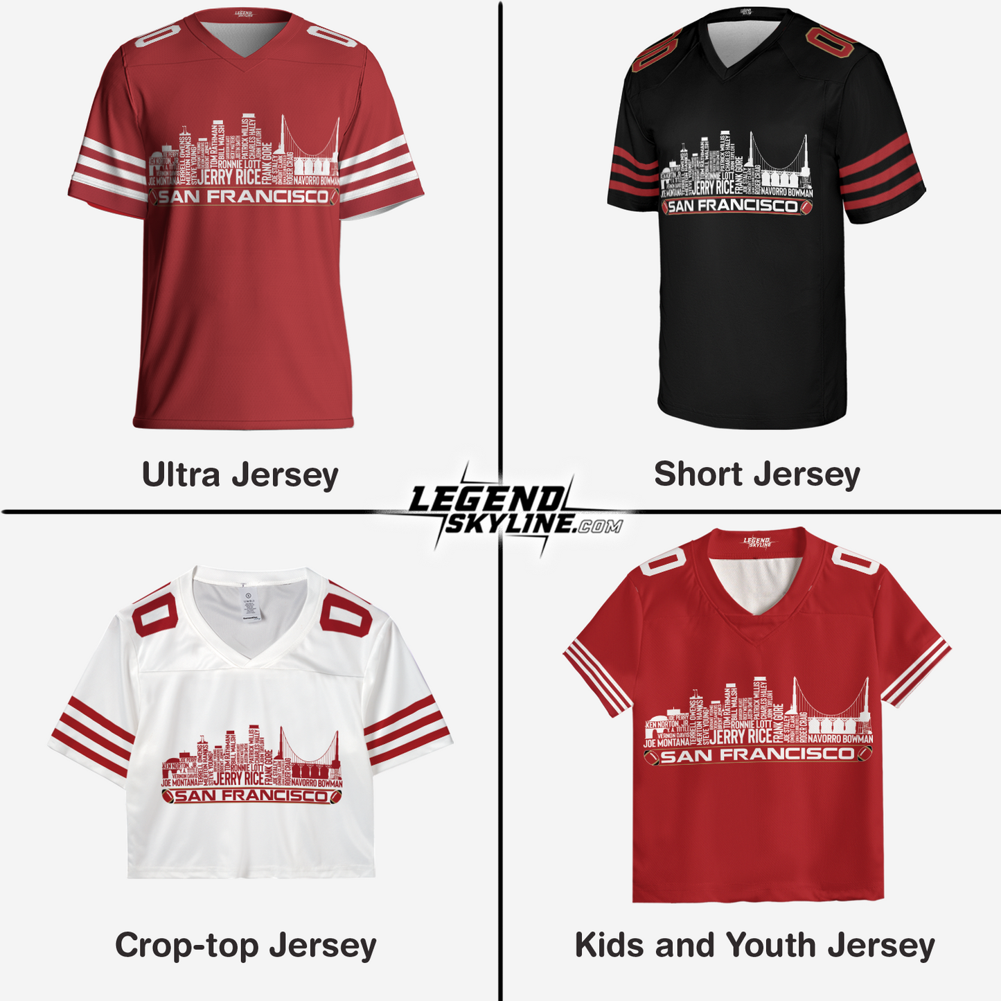 San Francisco Custom Football Jersey Greatest Of All Time Team Legends San Francisco City Skyline Shirt Personalized Embroidery Name Number