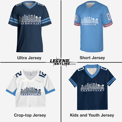 Tennessee Custom Football Jersey Greatest Of All Time Team Legends, Tennessee City Skyline Shirt, Personalized Embroidery Name Number