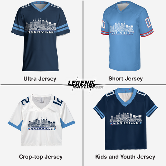 Tennessee Custom Football Jersey Greatest Of All Time Team Legends, Tennessee City Skyline Shirt, Personalized Embroidery Name Number