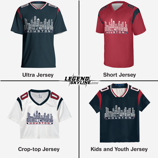 Houston Jersey Custom Football Greatest Of All Time Team Legends Houston City Skyline Jersey Shirt, Personalized Embroidery Name Number