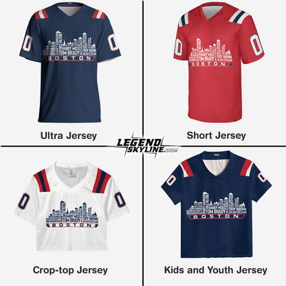 New England Jersey Custom Football Greatest Of All Time Team Legends Boston City Skyline Jersey Shirt, Personalized Embroidery Name Number