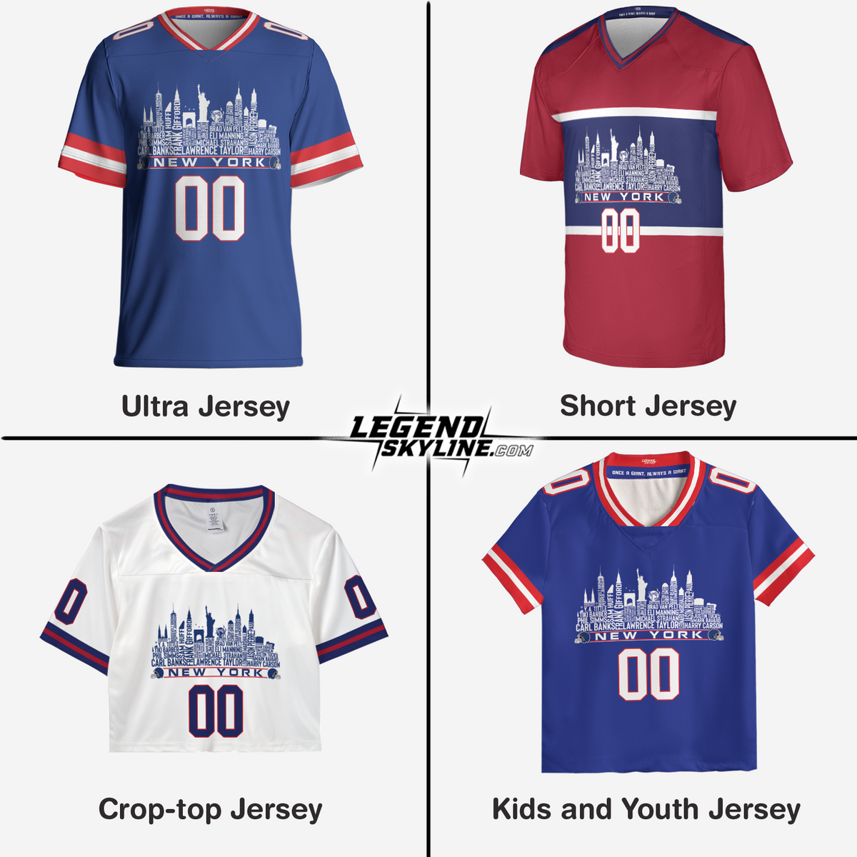 New York Jersey Custom Football Greatest Of All Time Team Legends New York City Skyline Jersey Shirt Personalized Embroidery Name Number