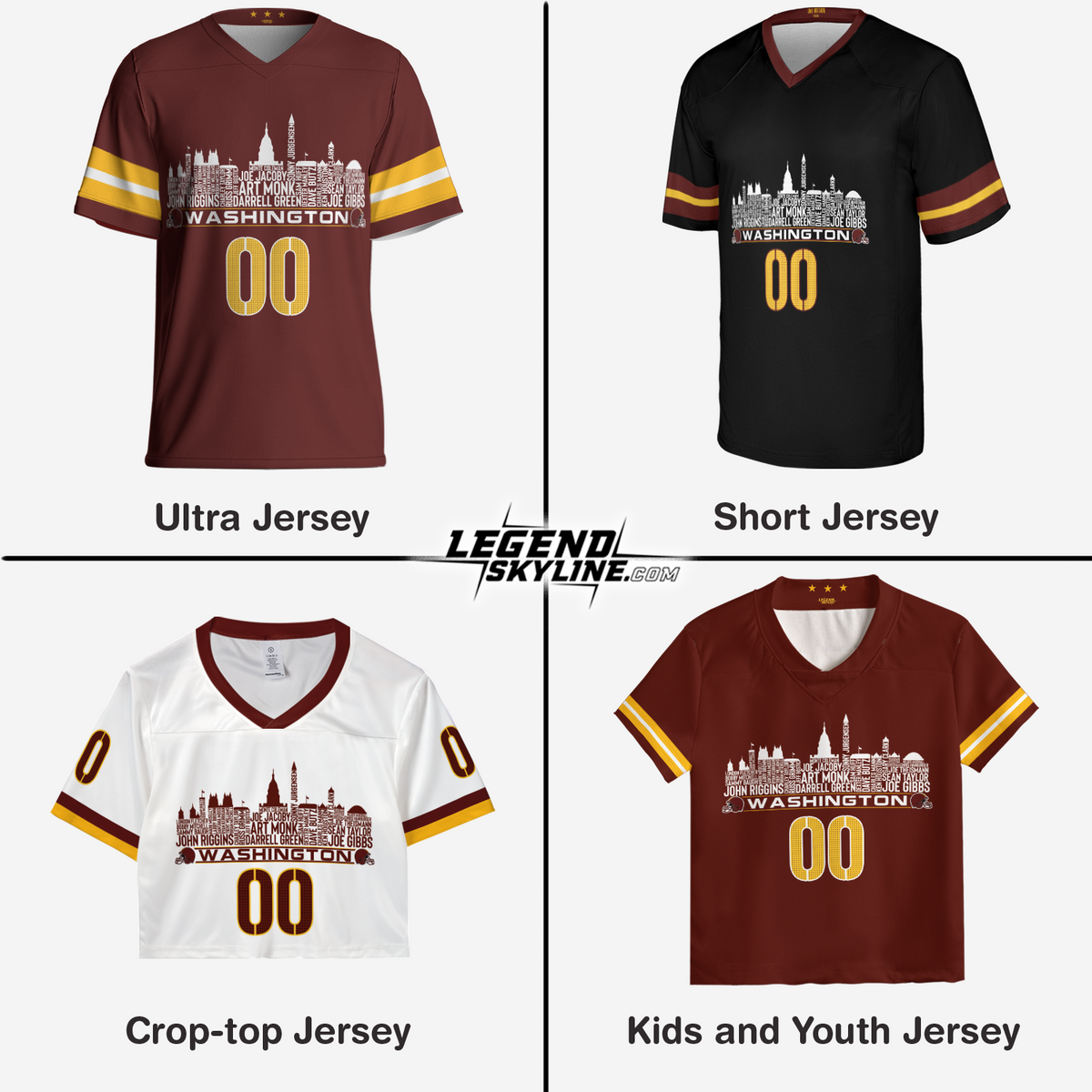 Washington Jersey Custom Football Greatest Of All Time Team Legends Washington D.C Skyline Jersey Shirt Personalized Embroidery Name Number